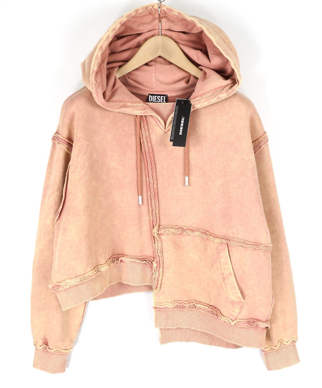 DIESEL F-Mikky Felpa Women's Hoodie S Peach Hood Asym Pocket Strap Logo RRP195