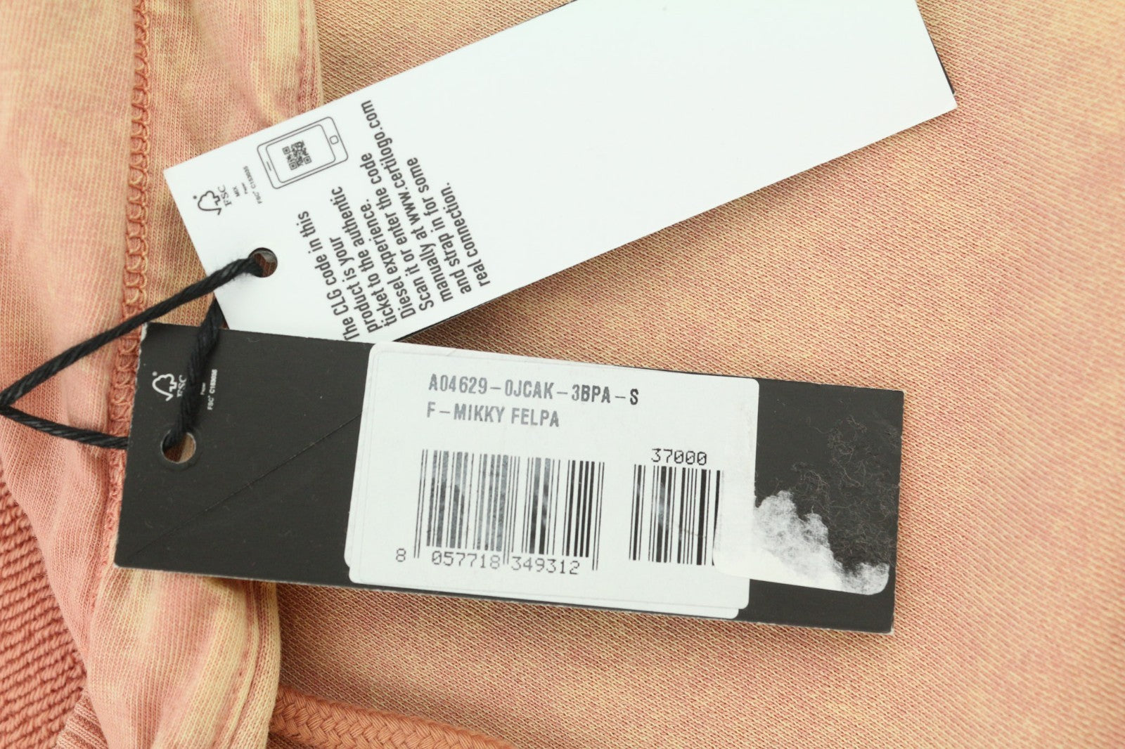 DIESEL F-Mikky Felpa Women's Hoodie S Peach Hood Asym Pocket Strap Logo RRP195