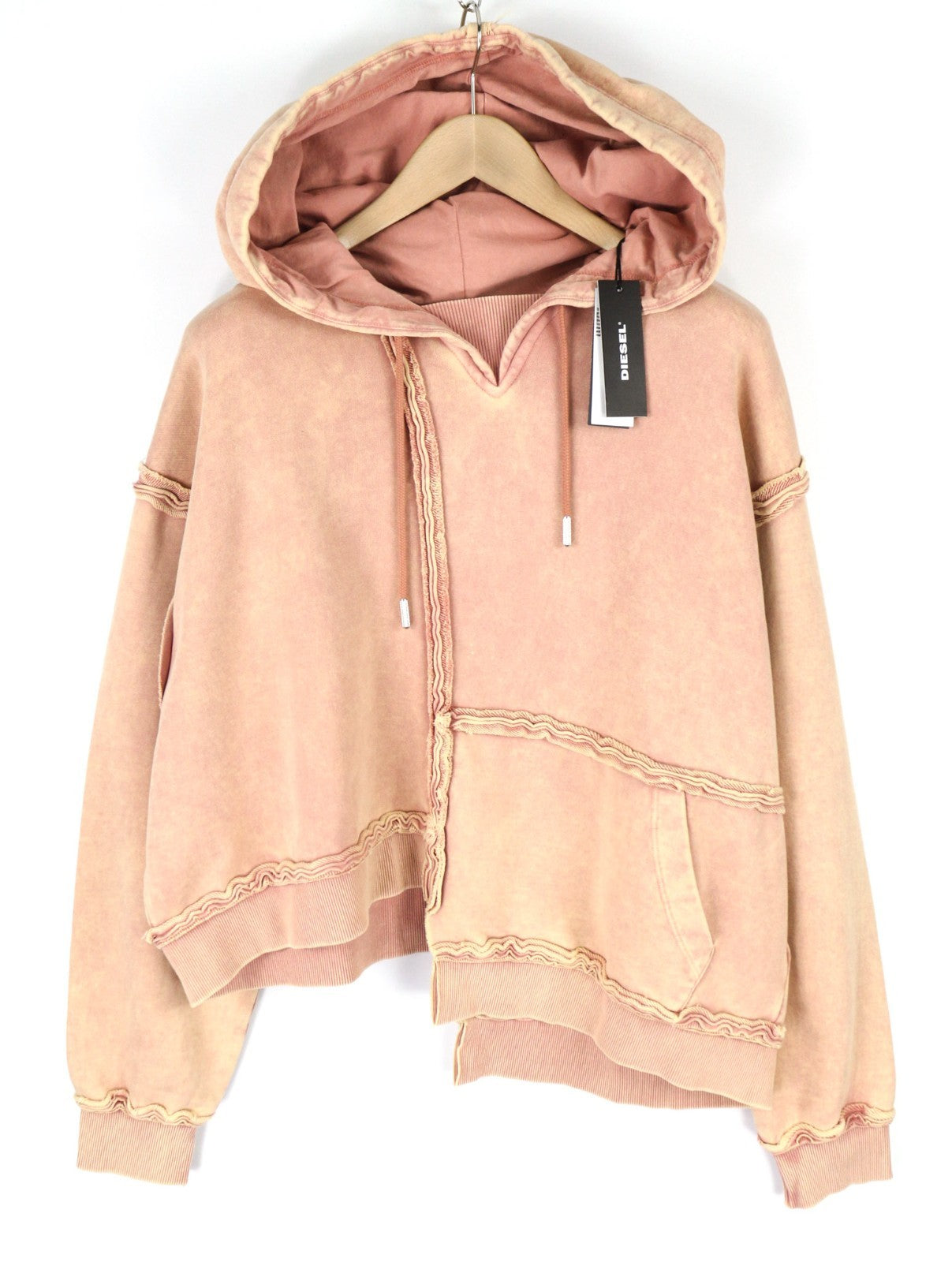 DIESEL F-Mikky Women's Hoodie L Peach Hood Asym Pocket Style Pullover RRP195