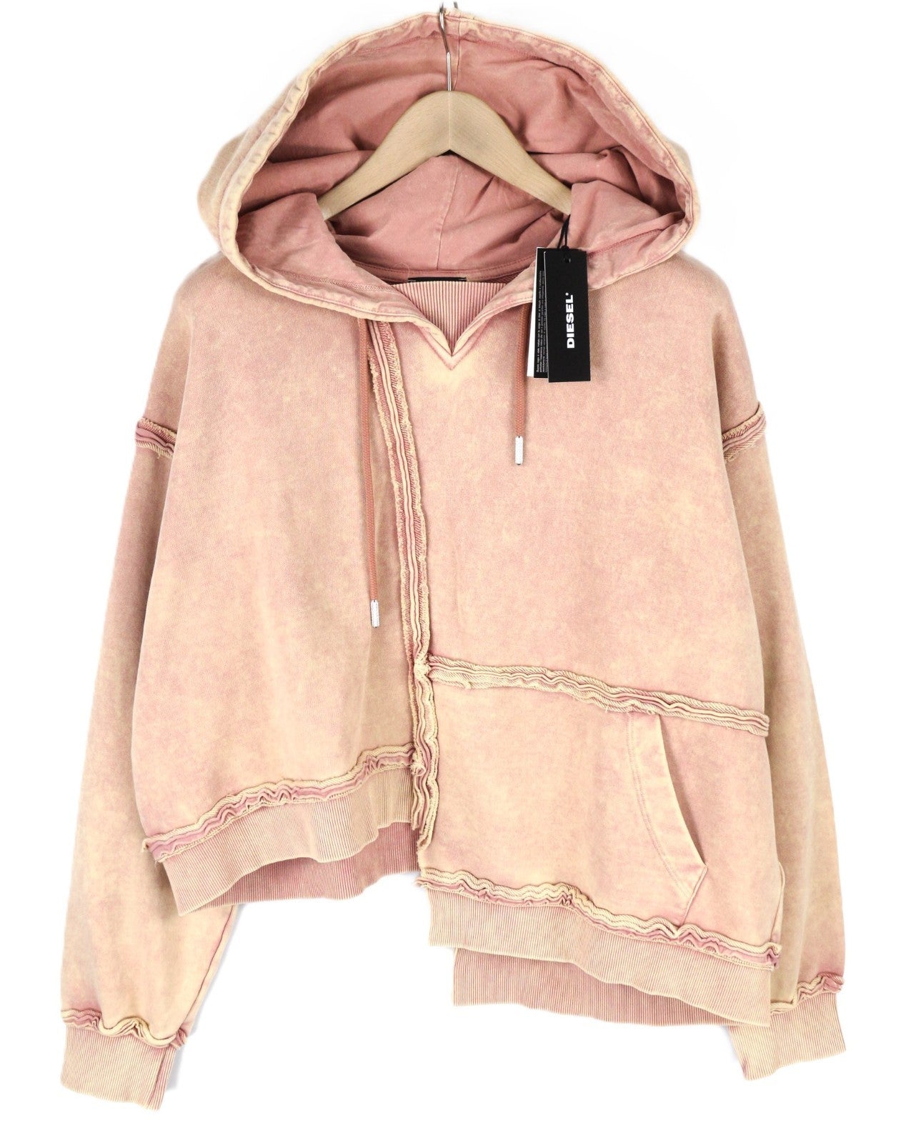 DIESEL F-Mikky Women's Hoodie L Light Peach Hood Asymmetrical Pullover RRP195