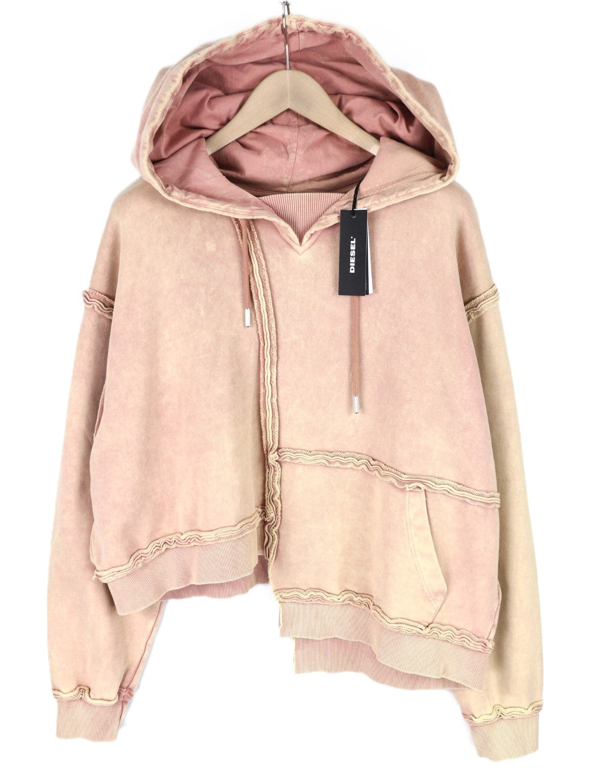 DIESEL F-Mikky Women's Hoodie L Peach Hood Asymmetrical Logo Pullover RRP195