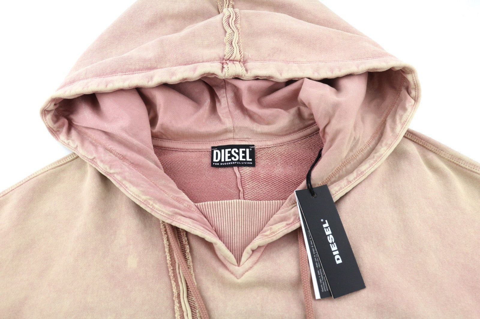 DIESEL F-Mikky Women's Hoodie L Peach Hood Asymmetrical Logo Pullover RRP195
