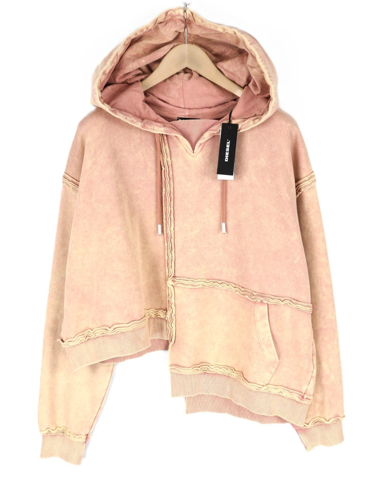 DIESEL F-Mikky Women's Hoodie XL Peach Hood Asym Pocket Everyday Pullover RRP195