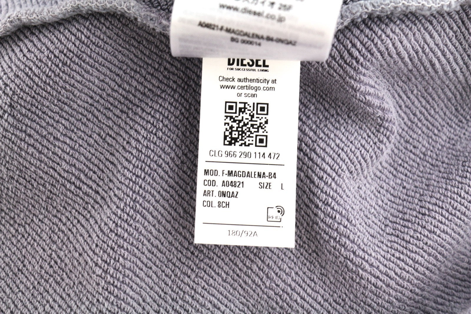 DIESEL F-Magdalena moteriškas džemperis su gobtuvu L dydžio, violetinis, su gobtuvu ir dirželiu, RRP175 