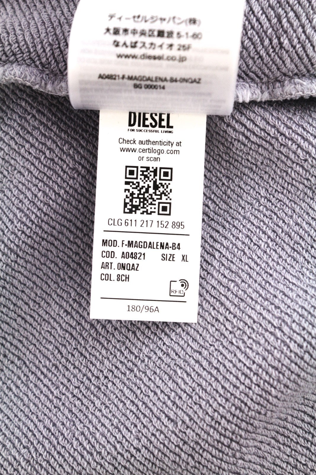 DIESEL F-Magdalena Women's Hoodie XL Purple Washed Hood Strap Pull On RRP175