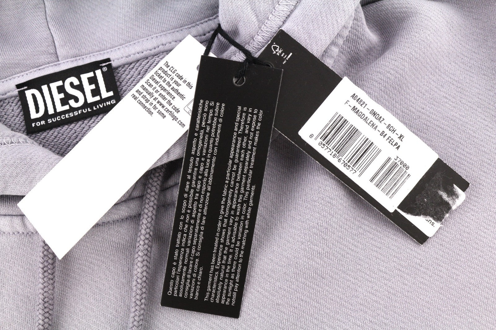 DIESEL F-Magdalena Women's Hoodie XL Purple Washed Hood Strap Pull On RRP175