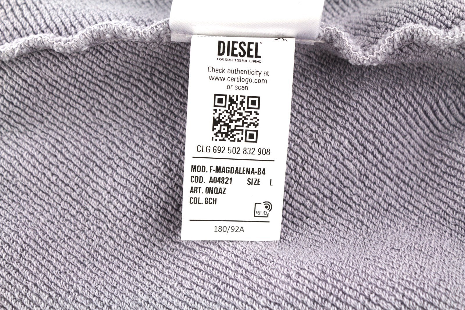 DIESEL F-Magdalena Felpa moteriškas džemperis su gobtuvu L dydžio, violetinis, su gobtuvu ir logotipu, RRP175 