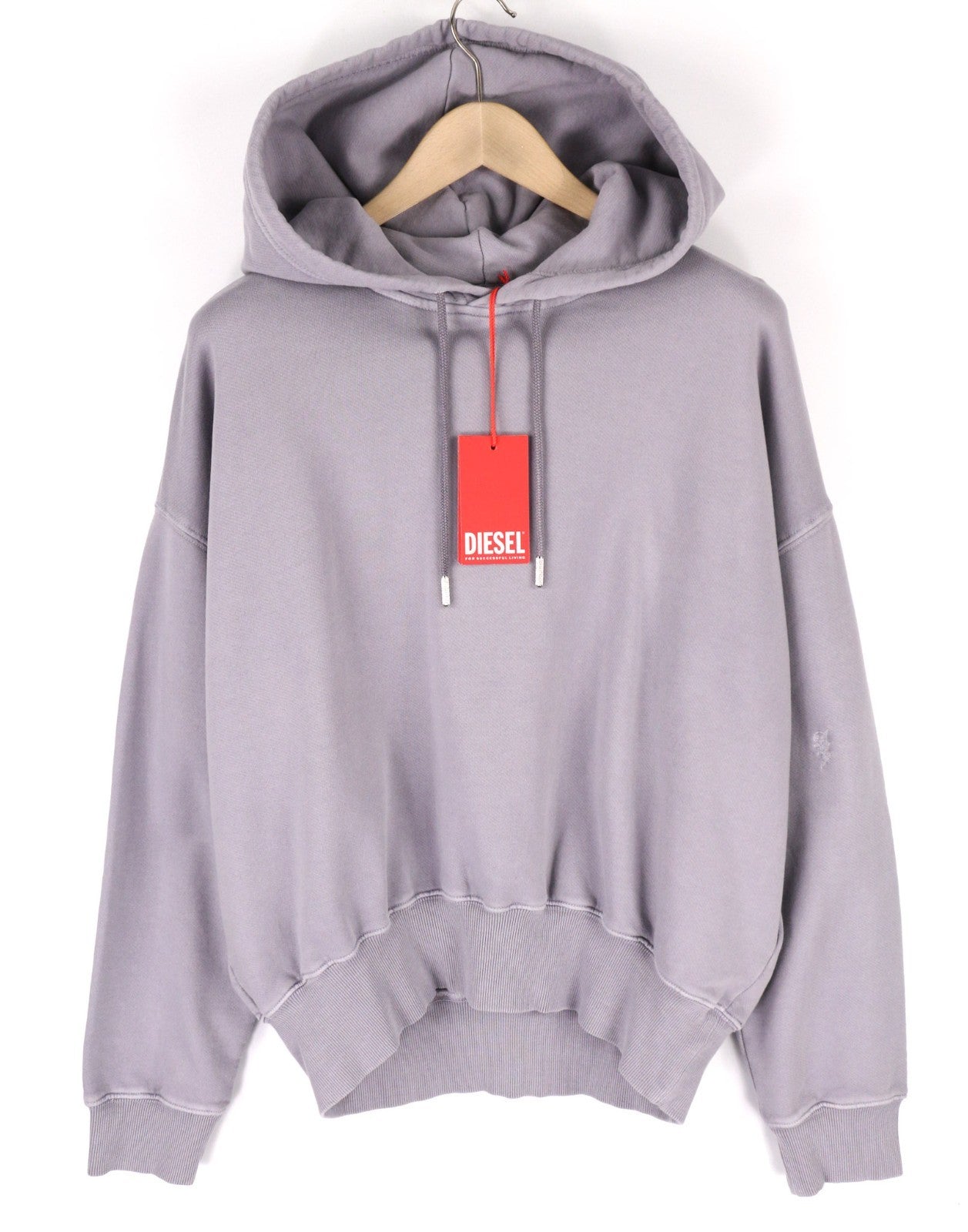 DIESEL F-Magdalena Felpa Women's Hoodie L Purple Washed Hood Logo Strap RRP175