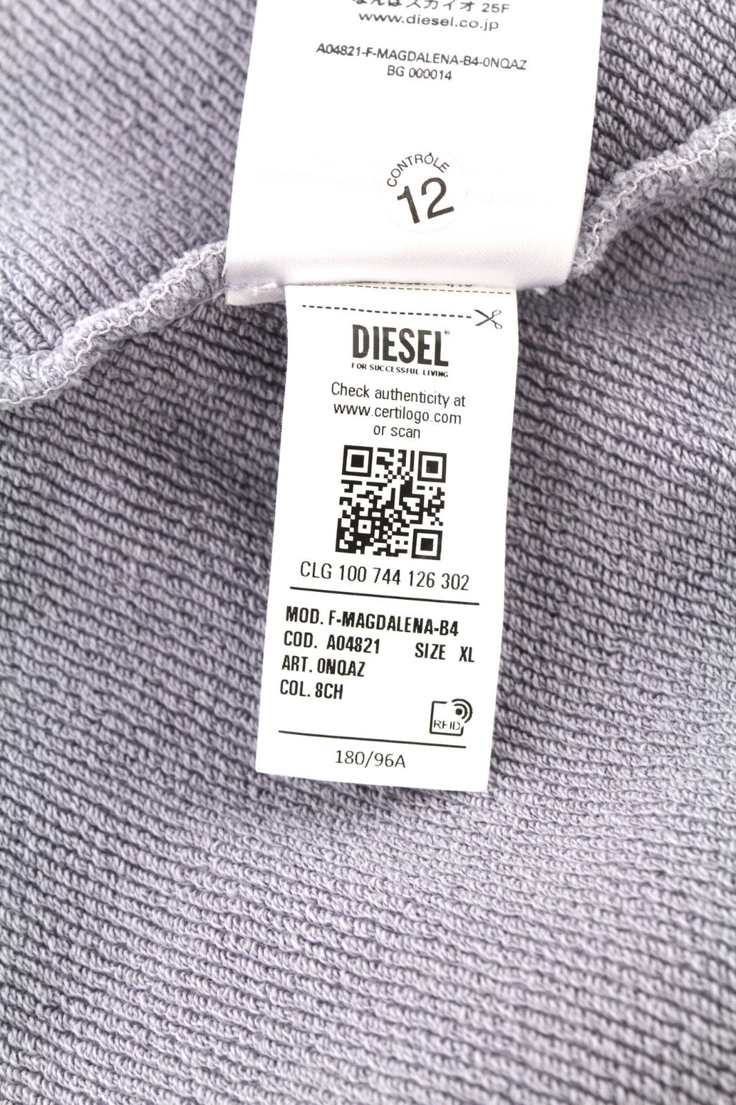 DIESEL F-Magdalena Women's Hoodie XL Purple Washed Hood Strap Pull On RRP175