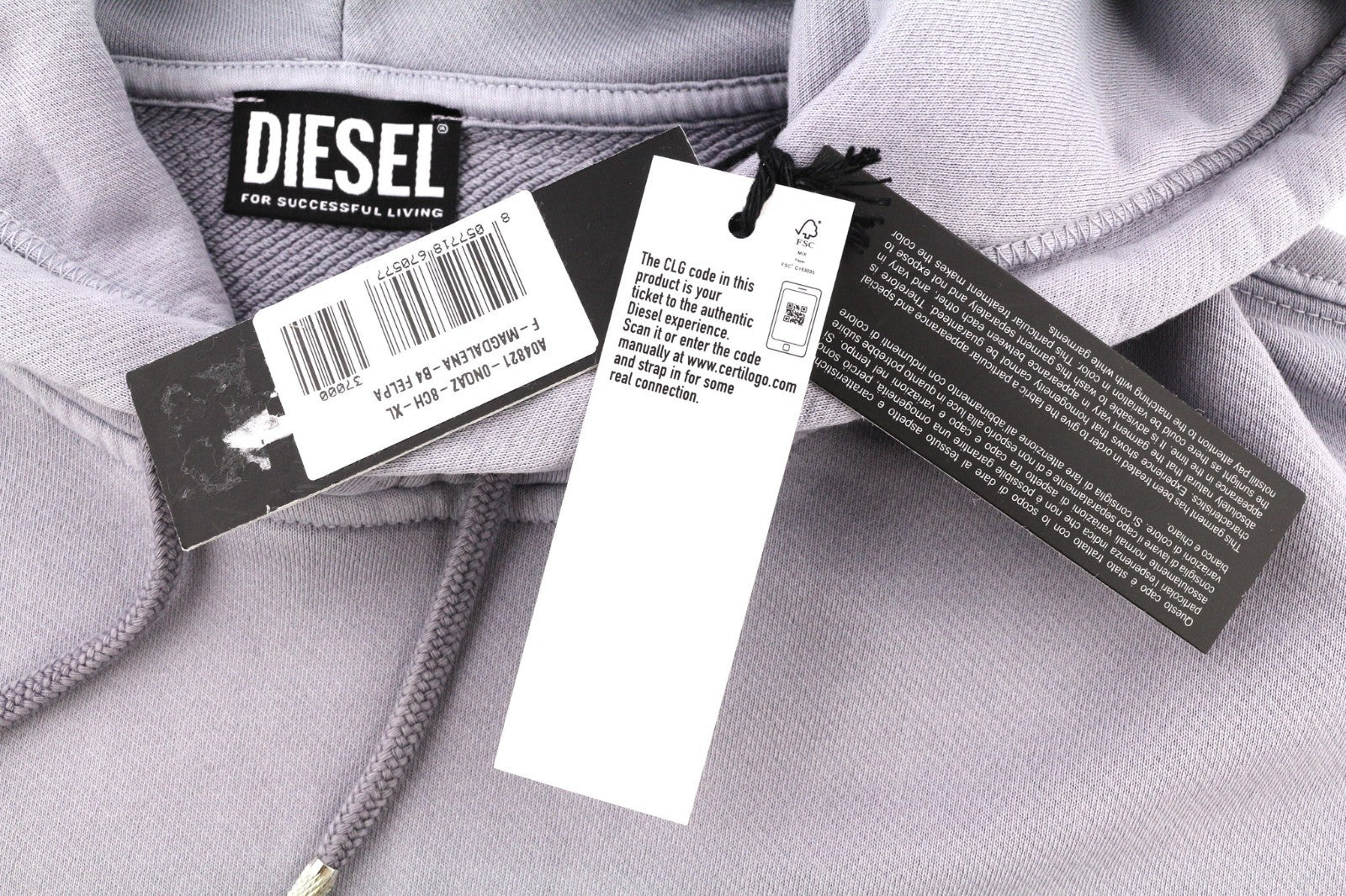 DIESEL F-Magdalena Women's Hoodie XL Purple Washed Hood Strap Pull On RRP175