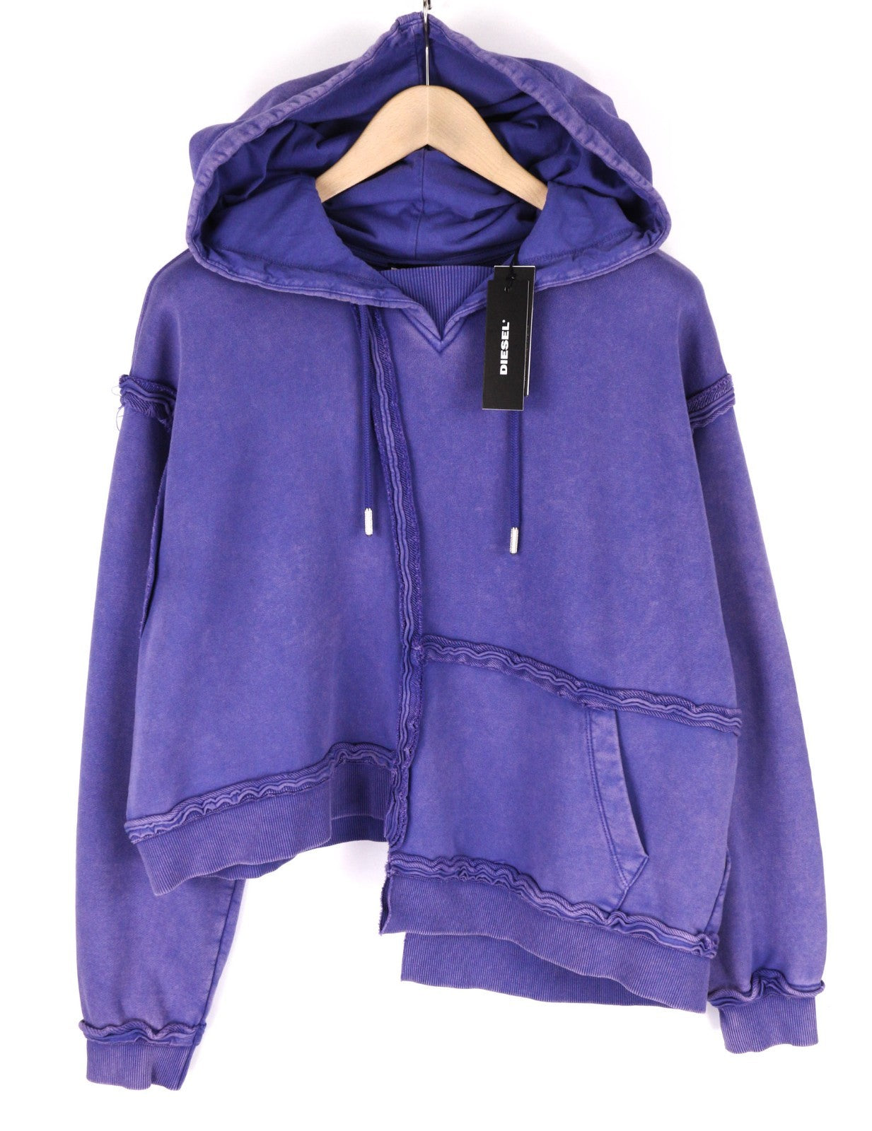 DIESEL F-Mikky Women's Hoodie M Blue Hood Asym Pocket Strap Logo Pullover RRP195