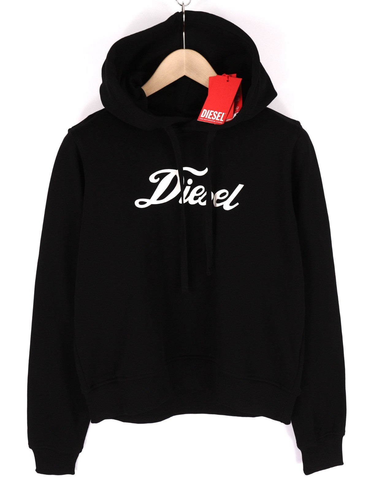 DIESEL F-Reggy-Hood Women's Hoodie M Black Hood Pullover Logo Straps RRP150