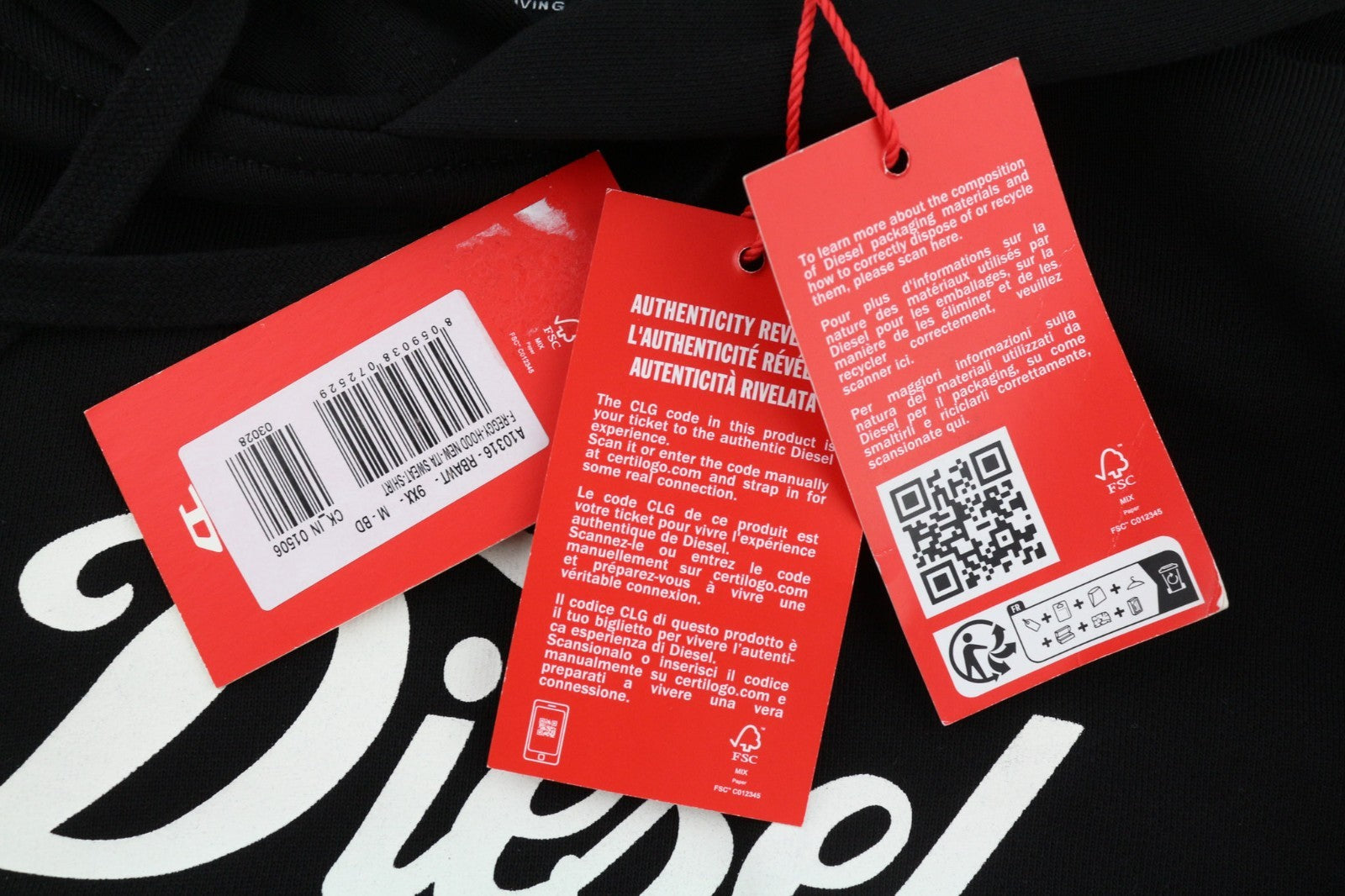 DIESEL F-Reggy-Hood Women's Hoodie M Black Hood Pullover Logo Straps RRP150