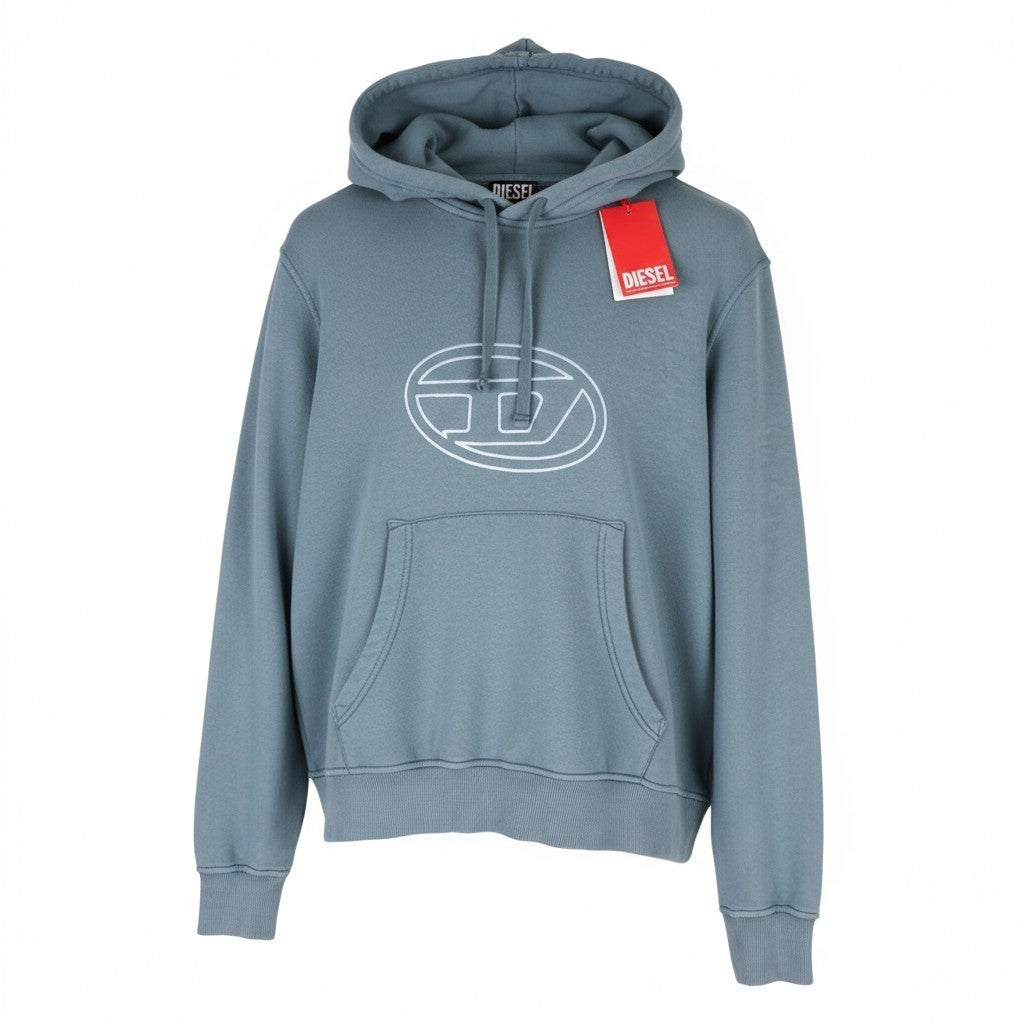DIESEL S-Ginn-Hood Men's Hoodie S Blue Hood Kangaroo Strap Cotton Logo Pullover