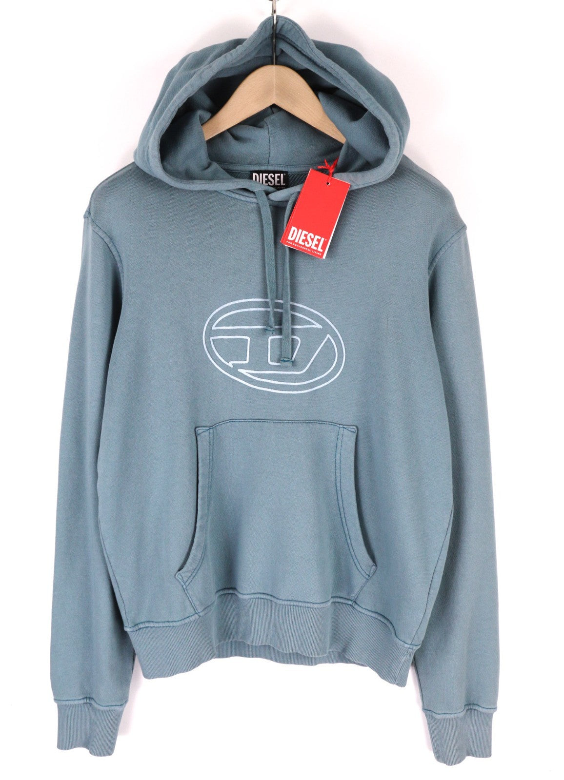 DIESEL S-Ginn-Hood Men's Hoodie S Blue Hood Kangaroo Strap Cotton Logo Pullover