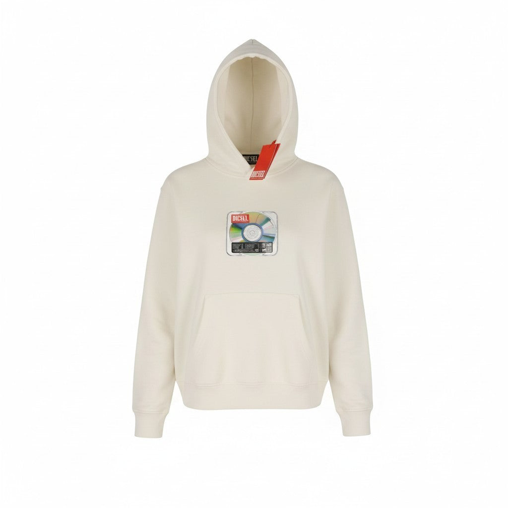 DIESEL S-Ginn-Hood Men's Hoodie M Beige Hood Kangaroo Strap Cotton Pullover