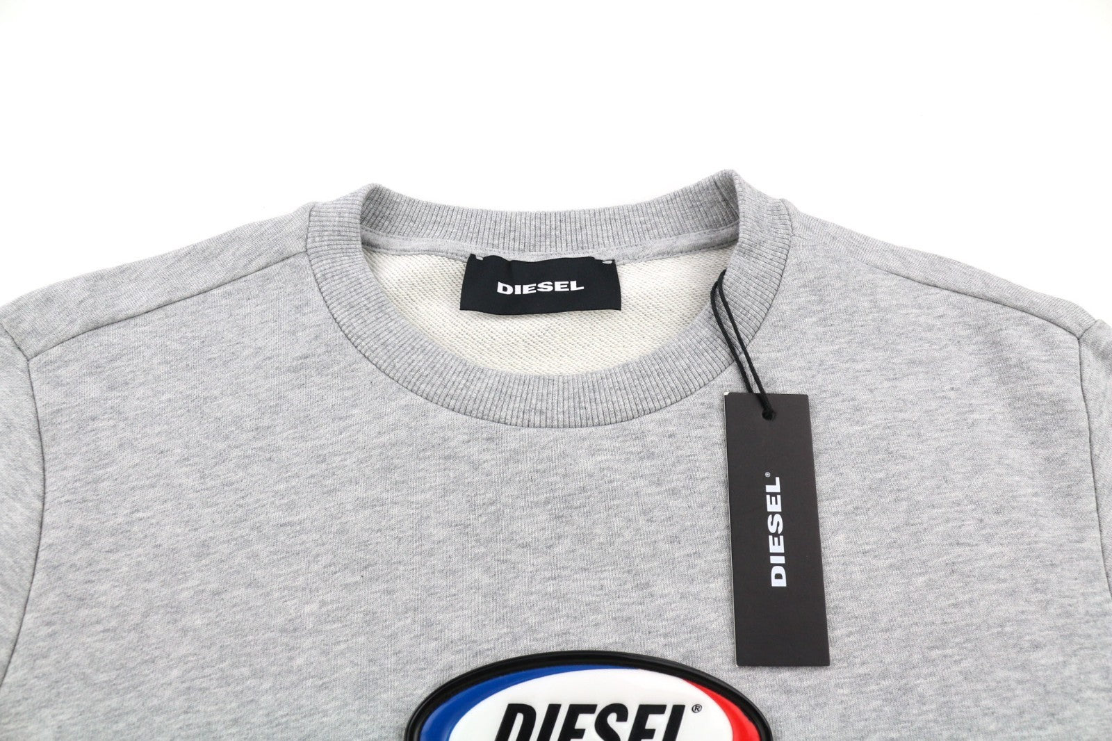 DIESEL S-Girk Men's Sweatshirt S Grey Melange Crew Neck Cotton Logo Pullover