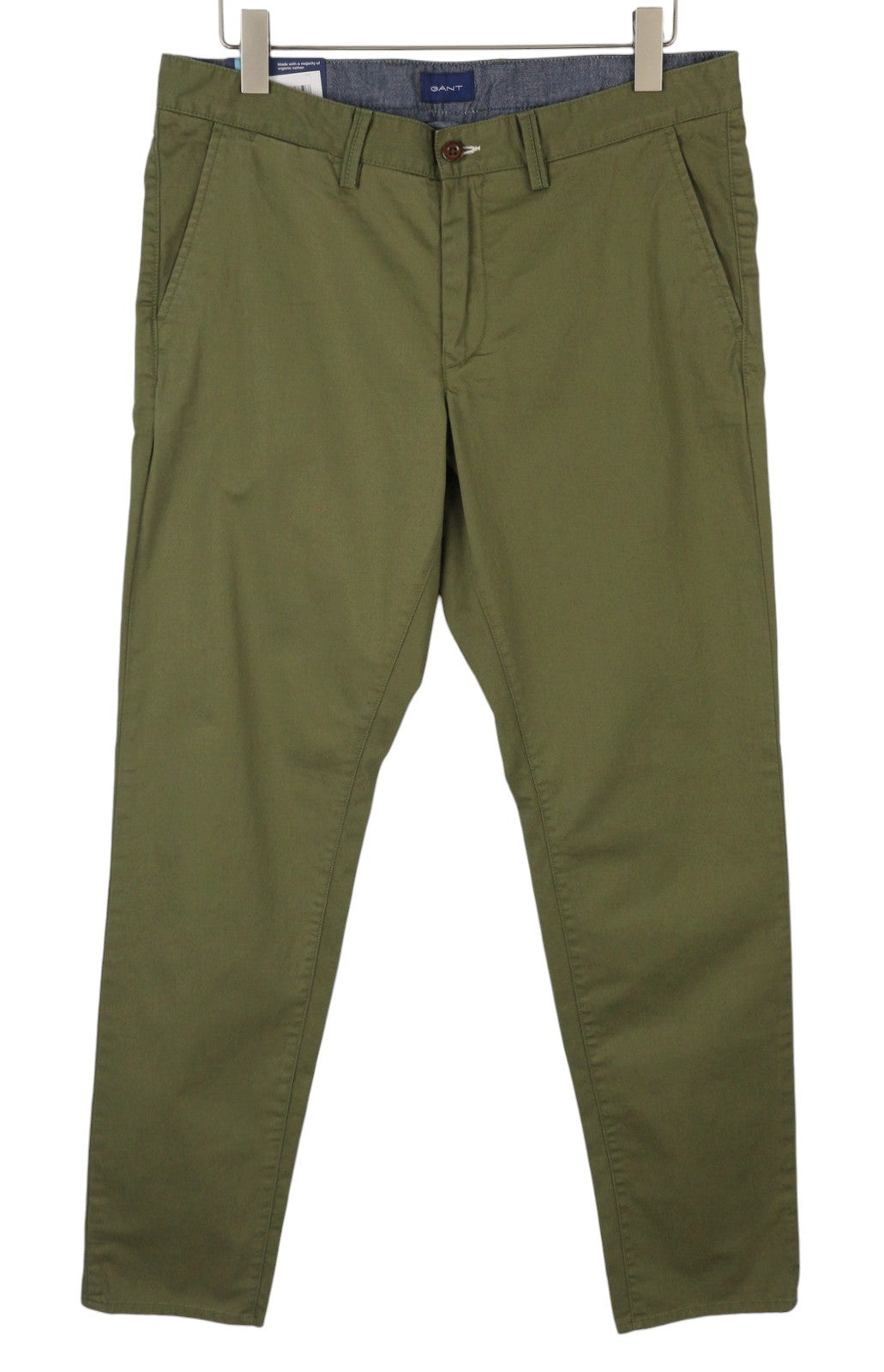 GANT Slim Twill Chinos Men Trousers W32/L30 Racing Green Casual Zip Fly Logo