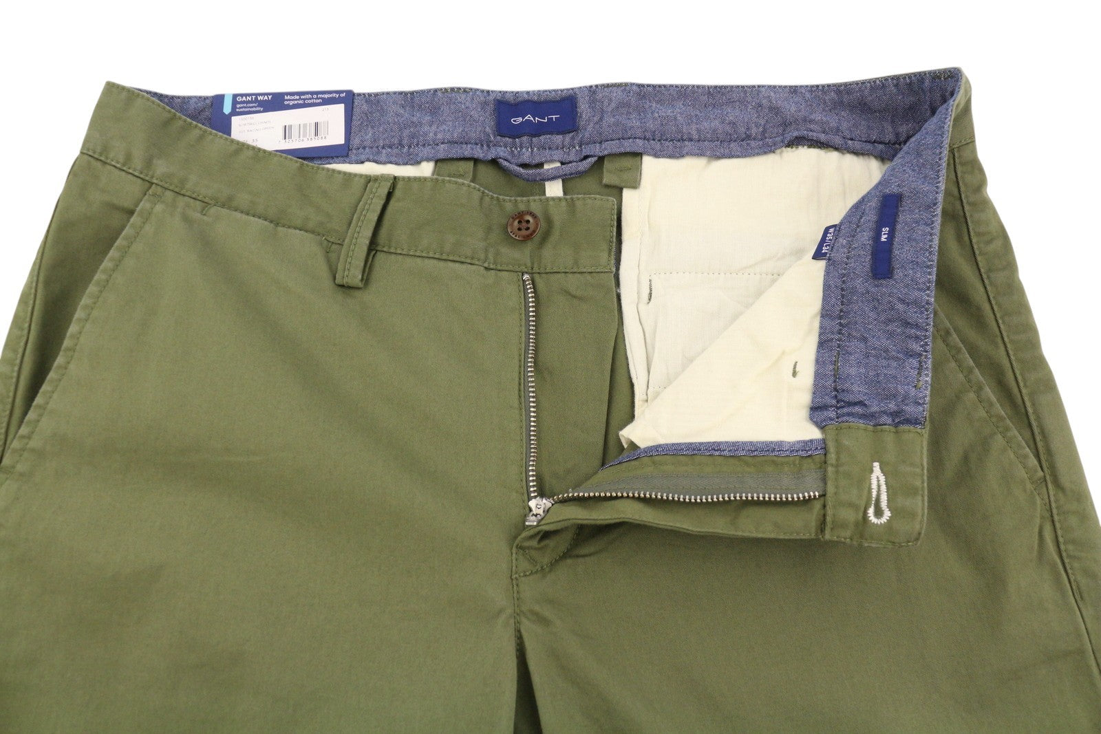 GANT Slim Twill Chinos Men Trousers W35/L34 Racing Green Casual Zip Fly Logo