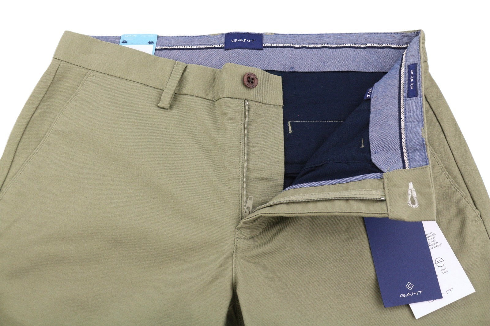 GANT Hallden Tech Prep Chino Men Trousers W32/L32 Aloe Green Slim Fit Zip Fly