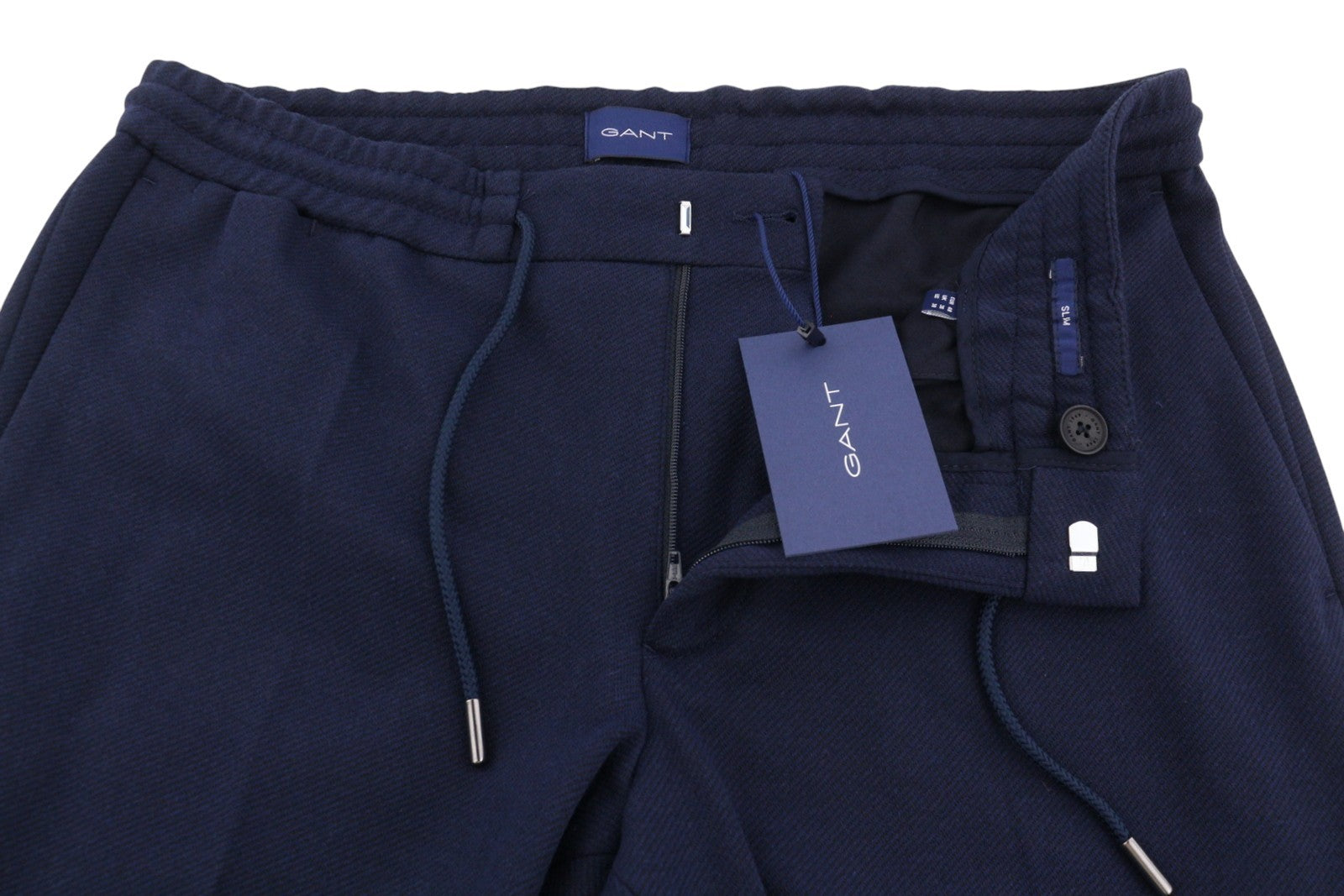 GANT Jersey Men Trousers EU48 Evening Blue Drawstring Waist Slim Fit Dark