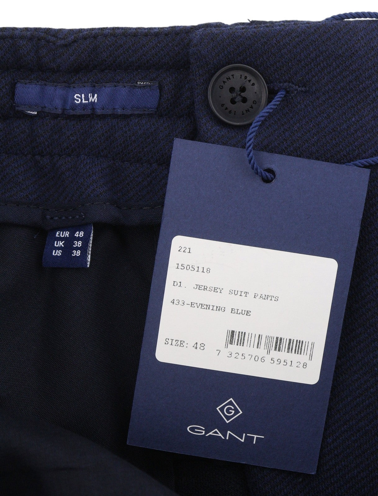 GANT Jersey Men Trousers EU48 Evening Blue Drawstring Waist Slim Fit Dark