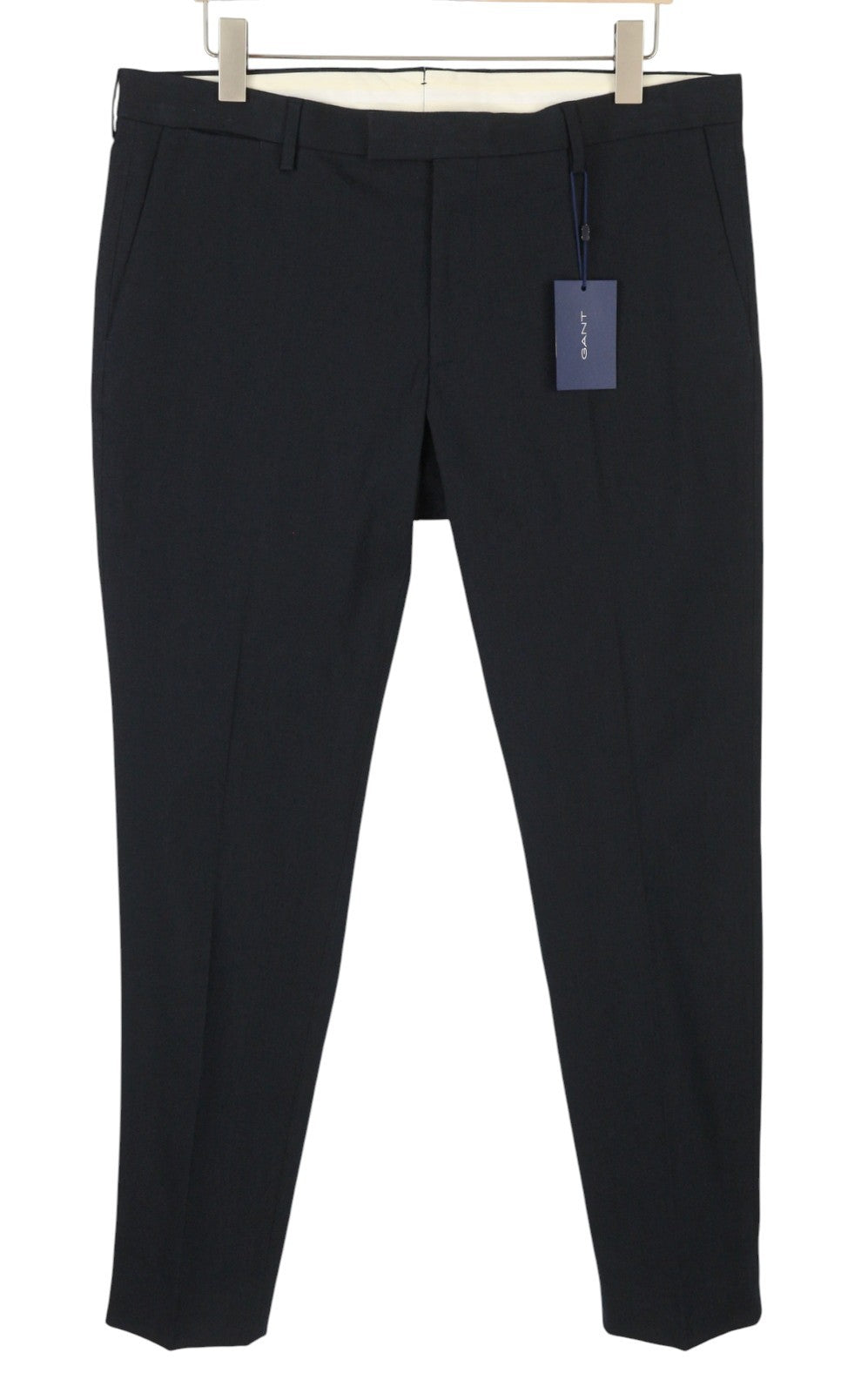 GANT Stretch Linen Men Trousers EU54 Evening Blue Slim Fit Zip Fly Dark Formal