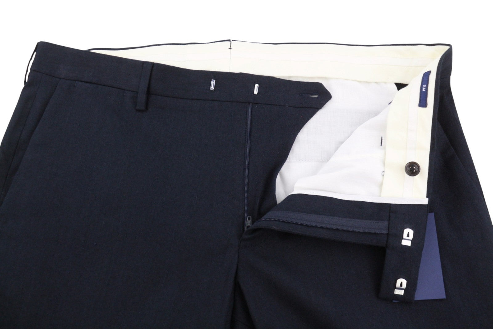 GANT Stretch Linen Men Trousers EU54 Evening Blue Slim Fit Zip Fly Dark Formal