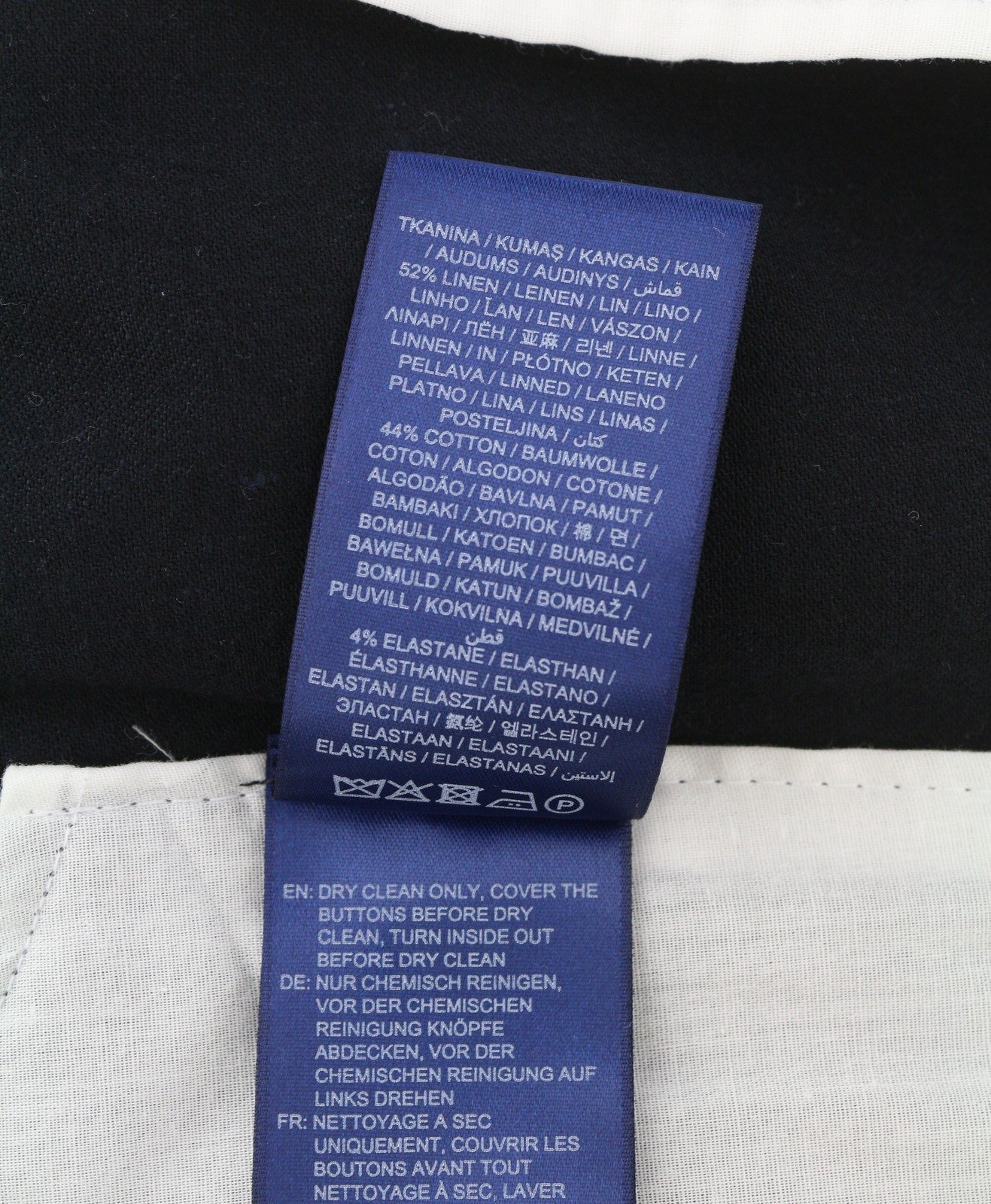 GANT Stretch Linen Men Trousers EU54 Evening Blue Slim Fit Zip Fly Dark Formal