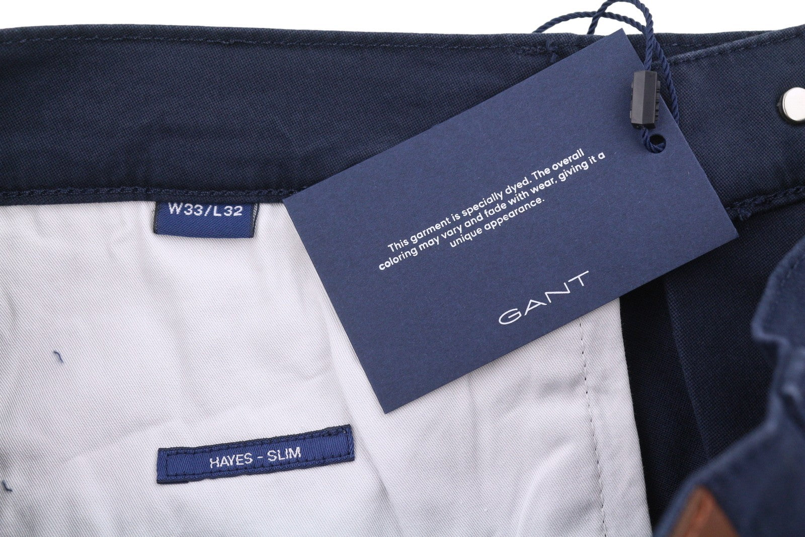 GANT Hayes Dusty Twill vyriškos kelnės W33/L32 Marine Slim Fit, tamsiai laisvalaikio stiliaus 