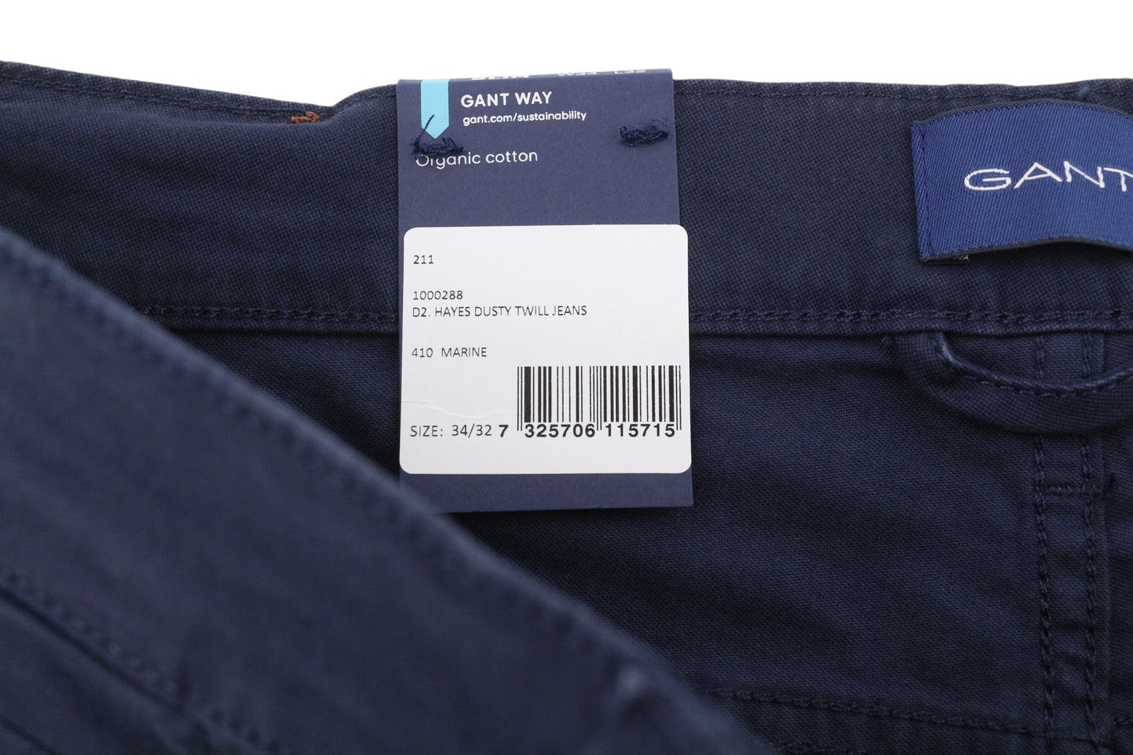 GANT Hayes Dusty Twill vyriškos kelnės W34/L32 Marine Slim Fit, tamsiai laisvalaikio stiliaus 