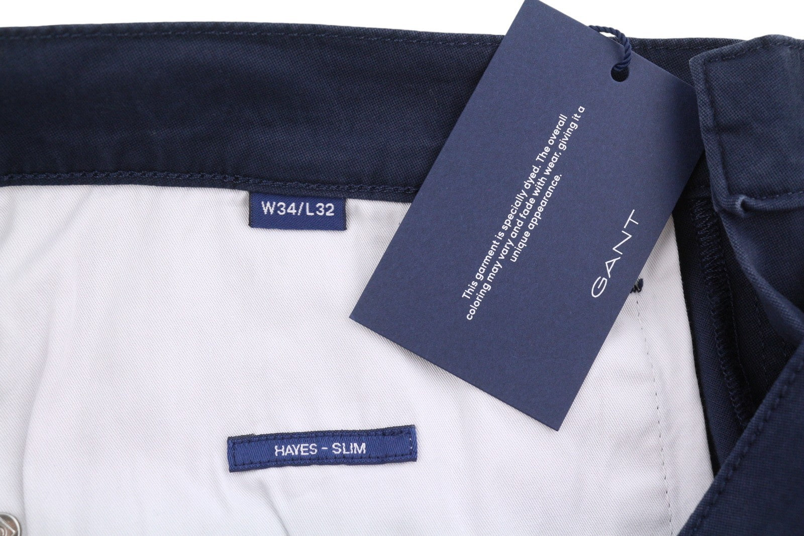GANT Hayes Dusty Twill vyriškos kelnės W34/L32 Marine Slim Fit, tamsiai laisvalaikio stiliaus 