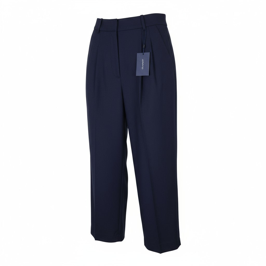 GANT Wool Blend HW Pleated Slack Women Trousers EU36 Evening Blue Straight Leg