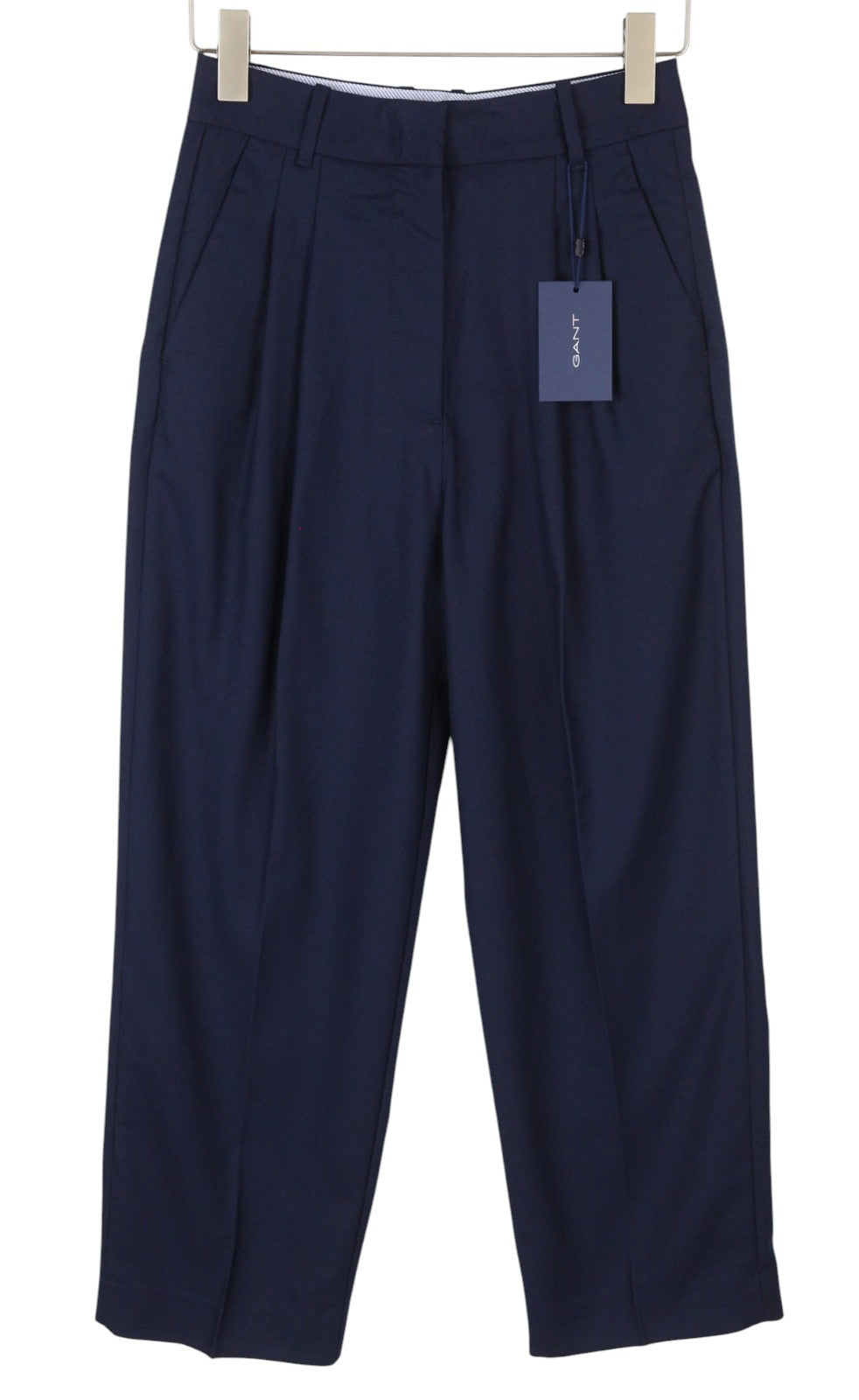 GANT Wool Blend HW Pleated Slack Women Trousers EU36 Evening Blue Straight Leg