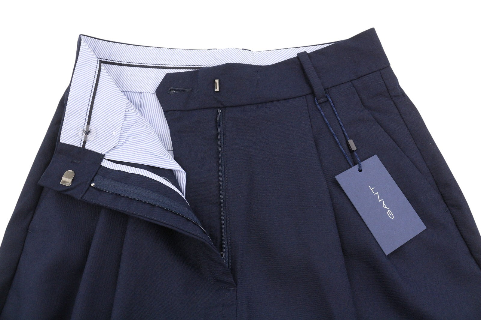 GANT Wool Blend HW Pleated Slack Women Trousers EU36 Evening Blue Straight Leg