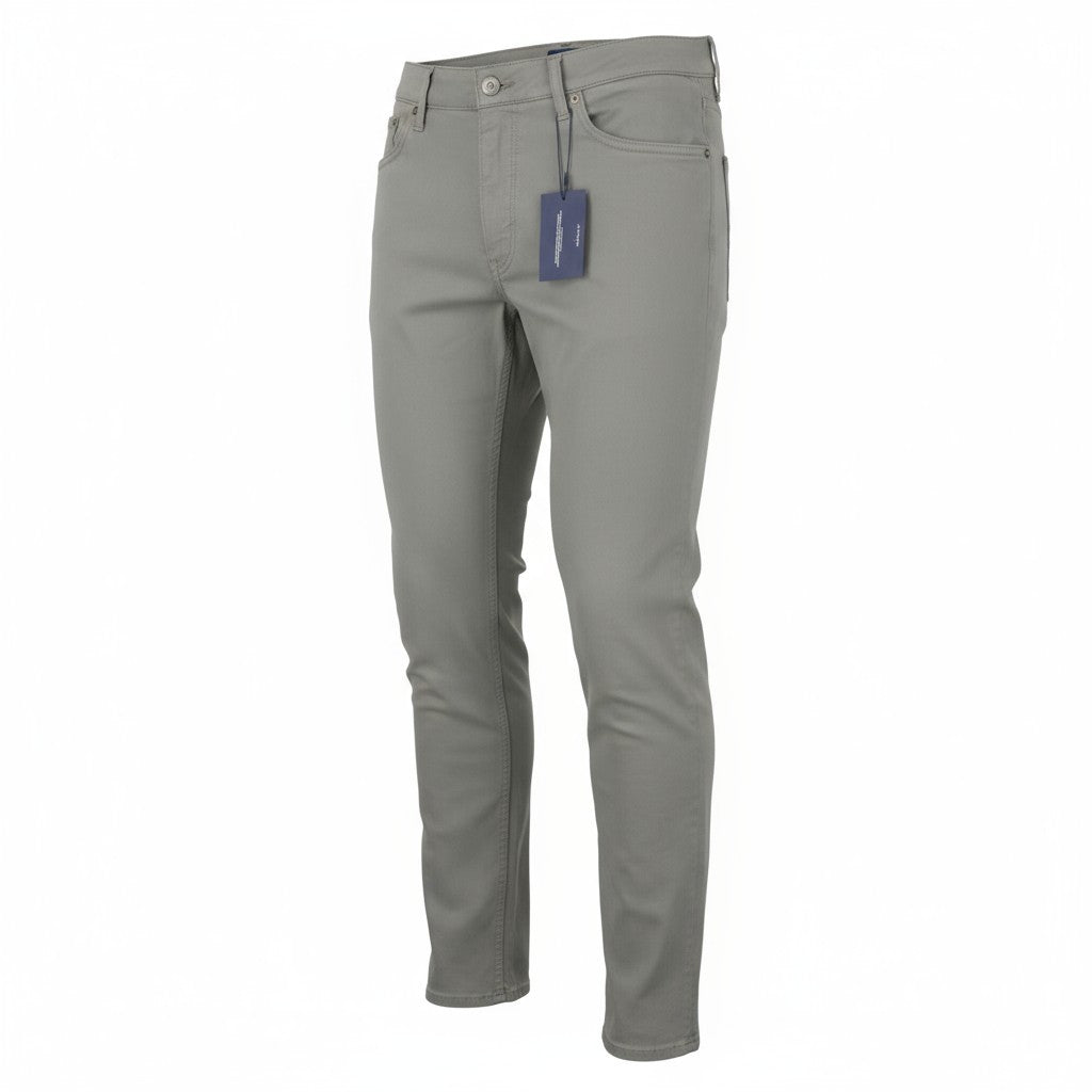 GANT Maxen Satin Men Trousers W35/L36 Steel Grey Extra Slim Fit Zip Fly Casual