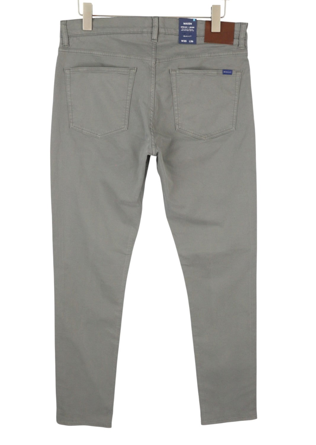 GANT Maxen Satin Men Trousers W35/L36 Steel Grey Extra Slim Fit Zip Fly Casual