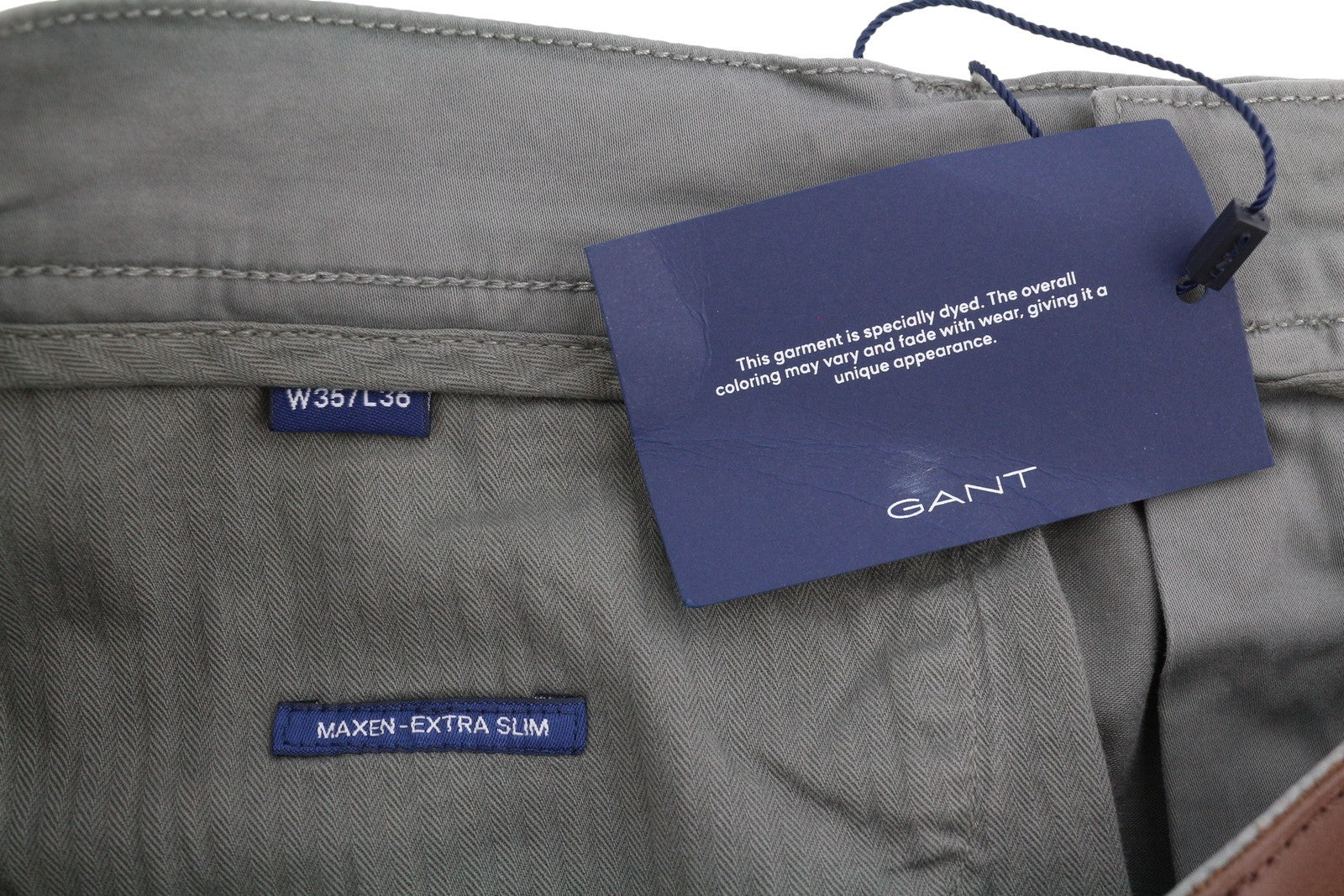 GANT Maxen Satin Men Trousers W35/L36 Steel Grey Extra Slim Fit Zip Fly Casual