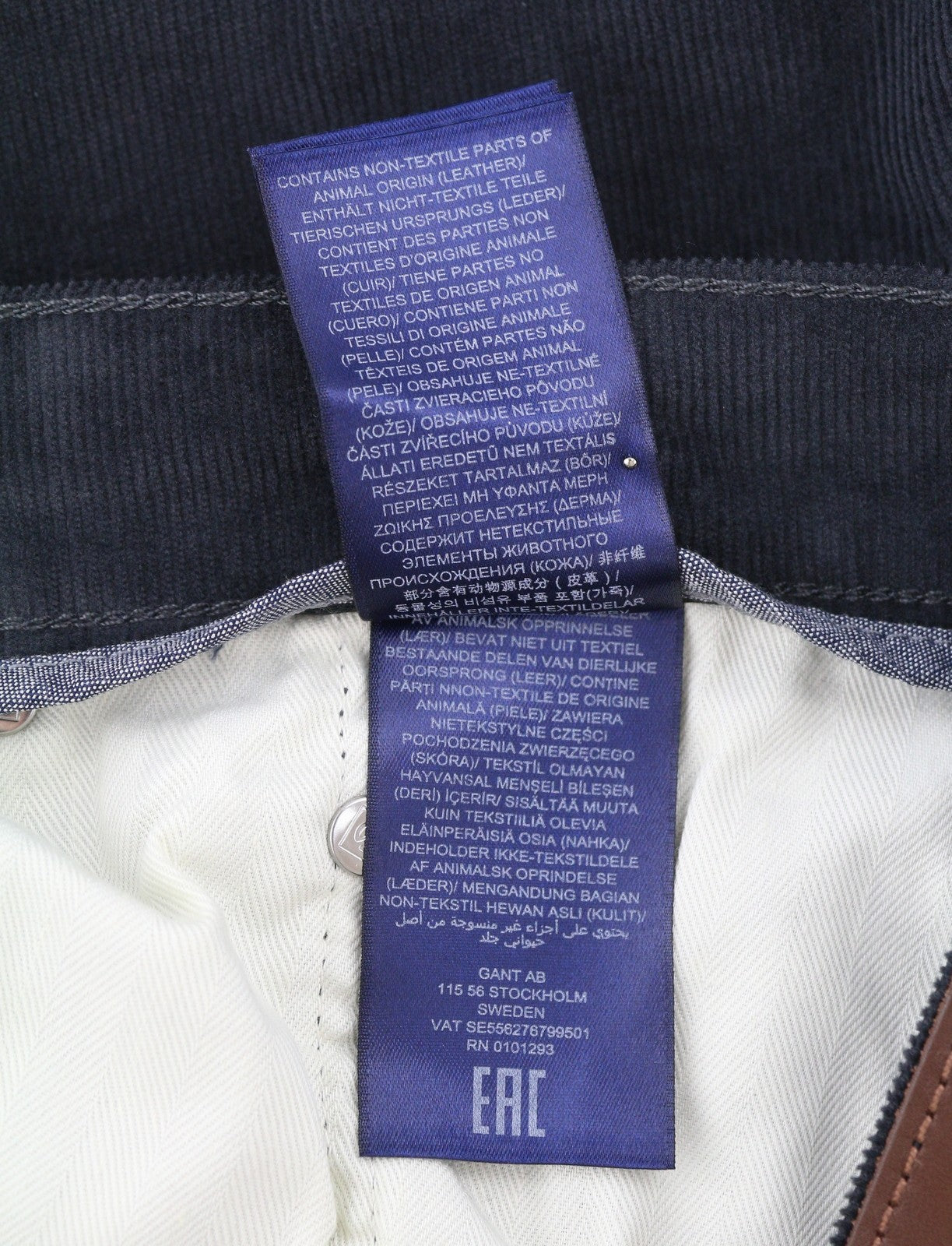 GANT Hayes Cord Men Trousers W33/L32 Antracite Corduroy Slim Fit Black Zip Fly