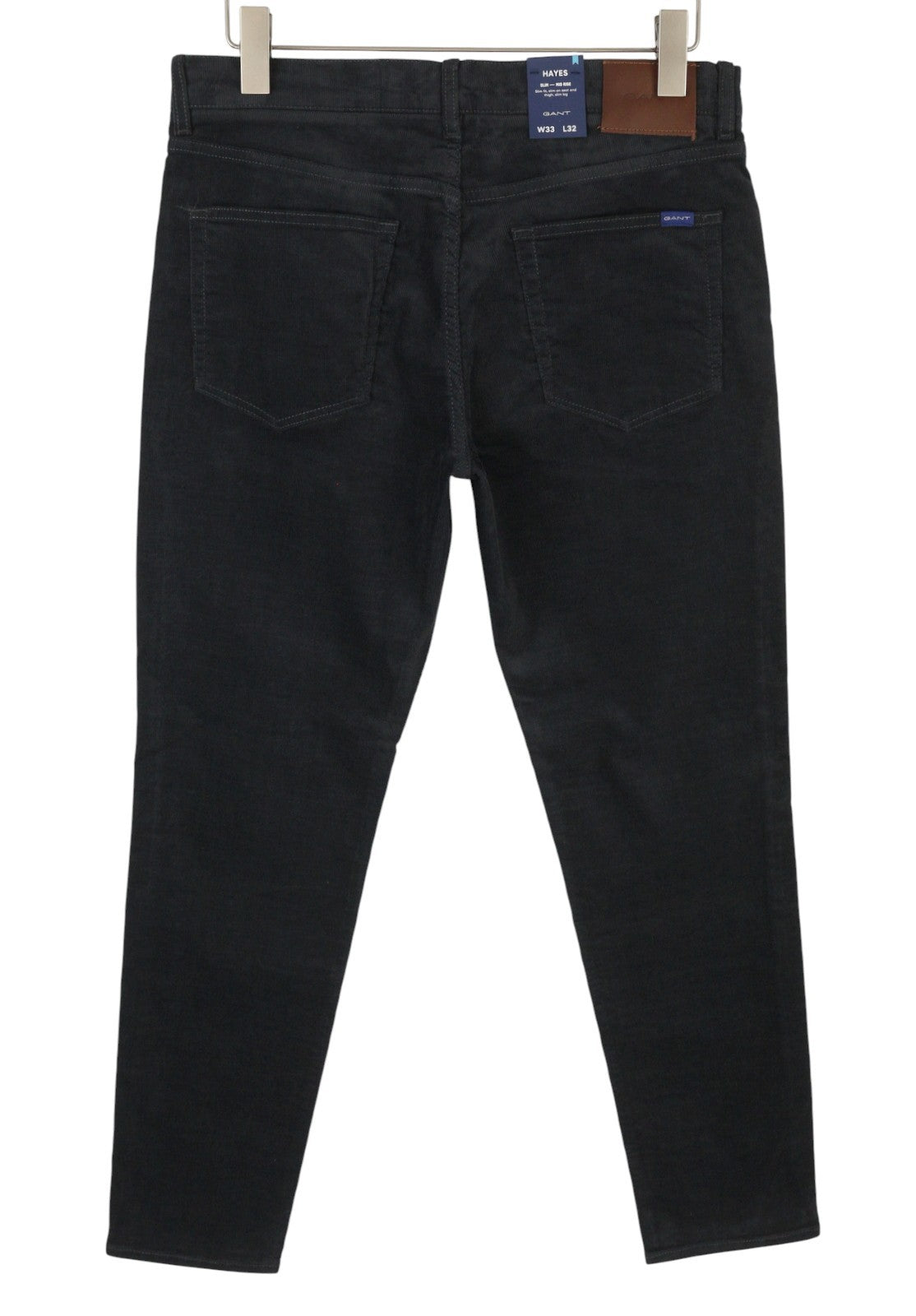 GANT Hayes Cord Men Trousers W33/L32 Antracite Corduroy Slim Fit Black Zip Fly