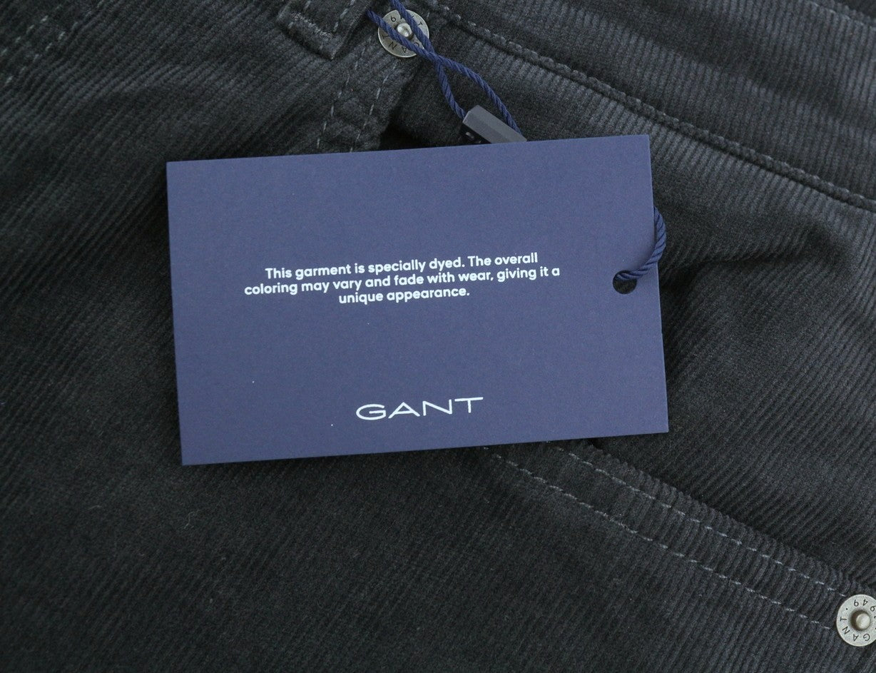 GANT Hayes Cord Men Trousers W33/L32 Antracite Corduroy Slim Fit Black Zip Fly