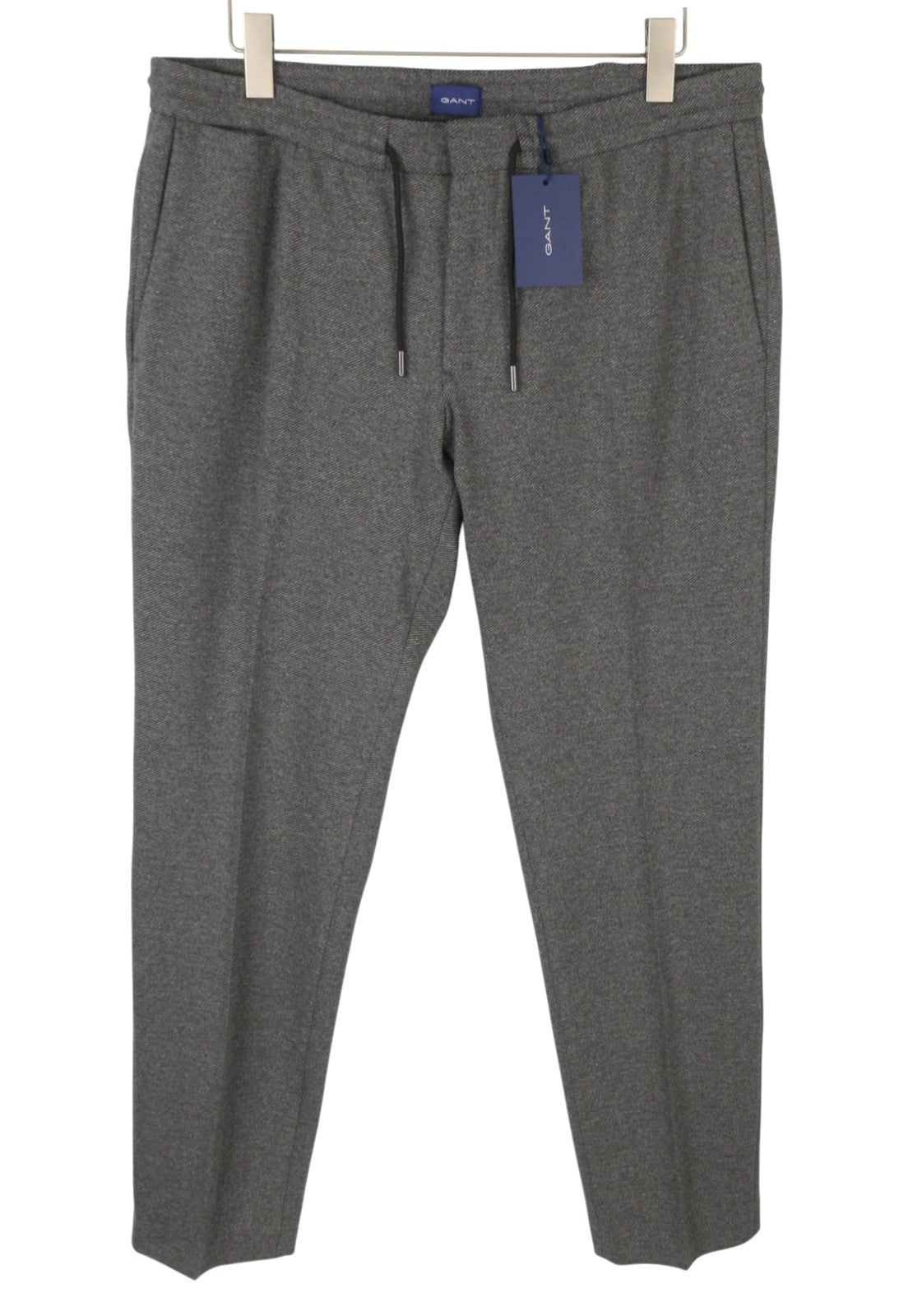 GANT Jersey Men Trousers EU54 Dark Grey Melange Slim Fit Drawstring Waist Zip