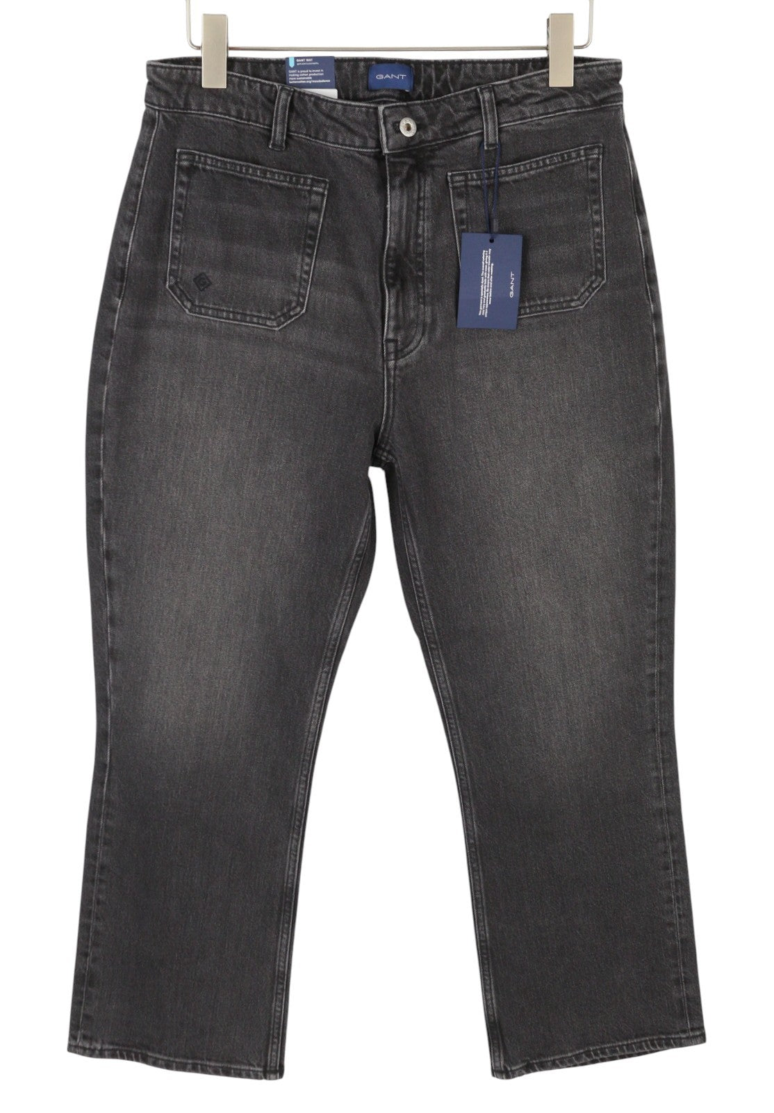 GANT Cropped Flare Women Jeans W33 Black Broken In Faded Denim Ankle Zip Fly