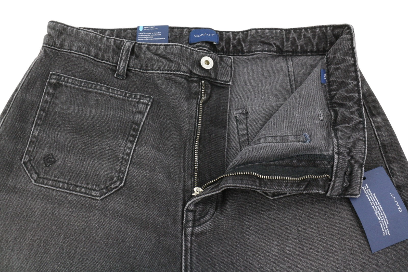 GANT Cropped Flare Women Jeans W33 Black Broken In Faded Denim Ankle Zip Fly