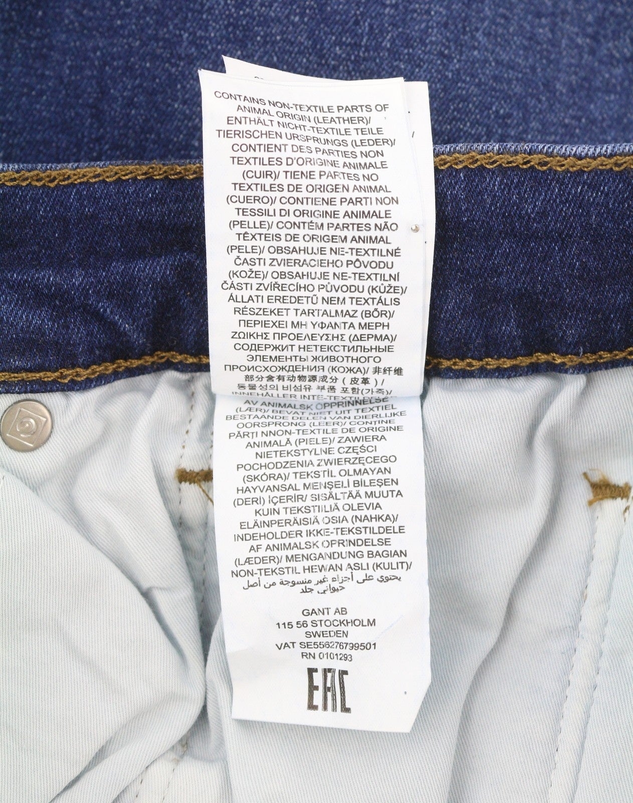 GANT Maxen Retro Shield vyriški džinsai W34/L36 tamsiai mėlyni ūsuoti, aptempti 