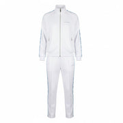 RICHMOND vyriškas sportinis kostiumas M, baltas, dviejų dalių, su užtraukiamais užtrauktukais, logotipu ir elastingu juosmeniu. 