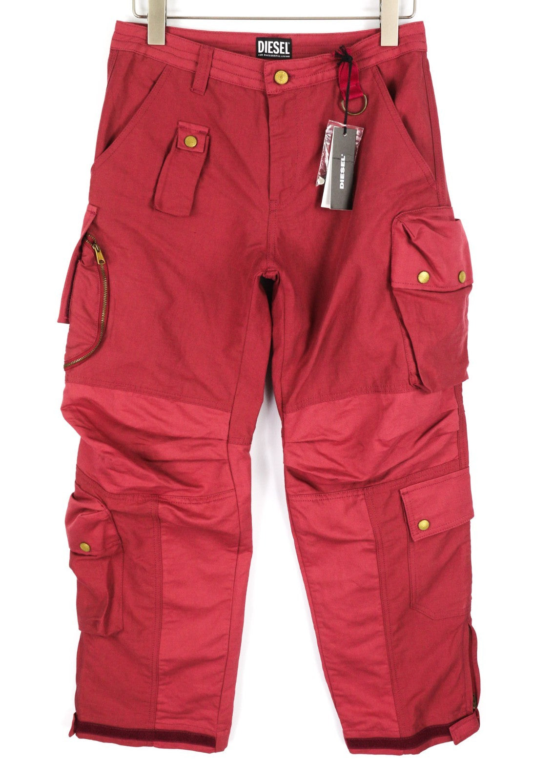 DIESEL P-Giulia Women's Trousers W26 Burgundy Linen Cargo Casual Fit RRP300