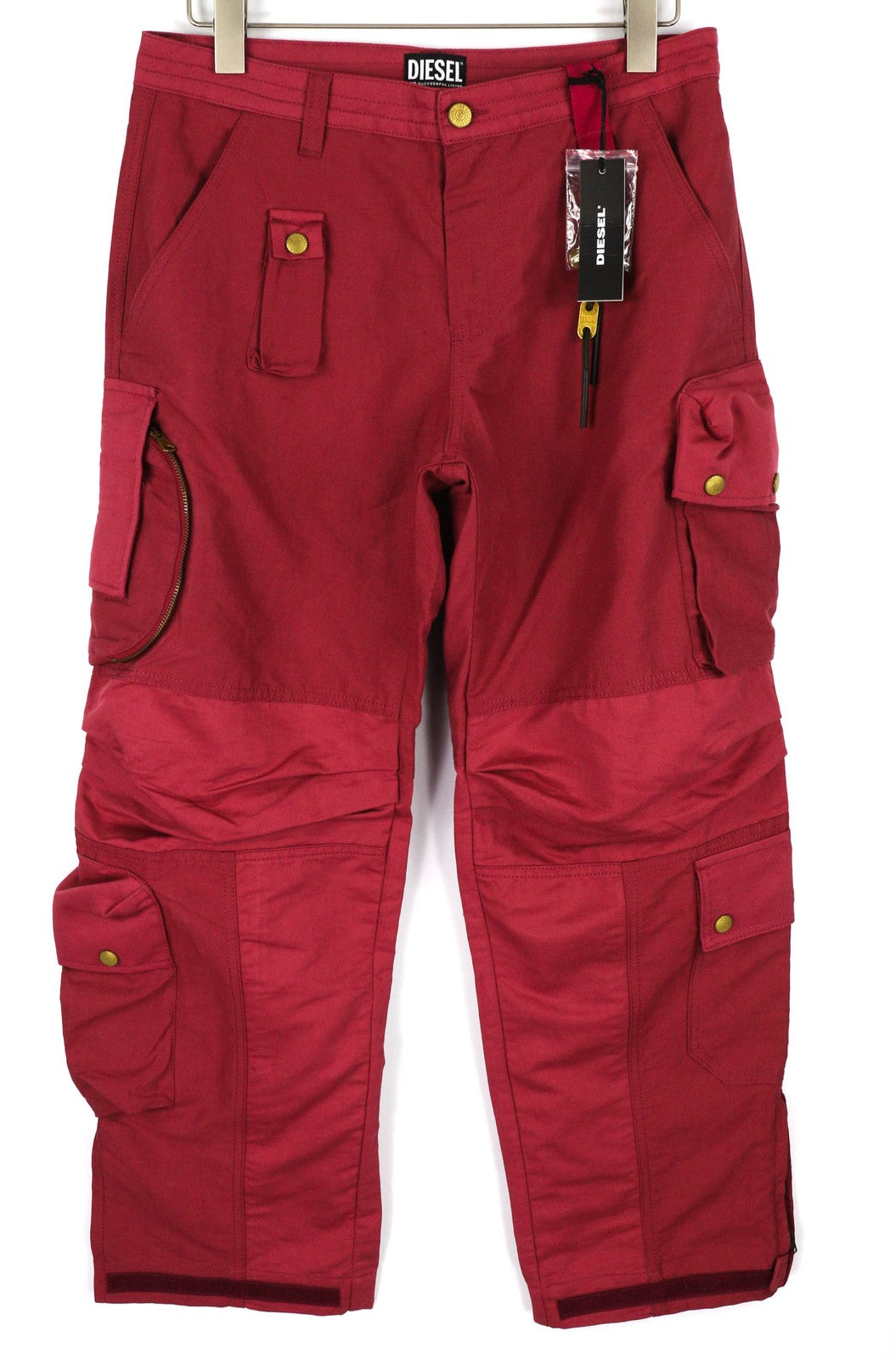 DIESEL P-Giulia Women's Trousers W28 Burgundy Linen Cargo Wide Fit RRP300