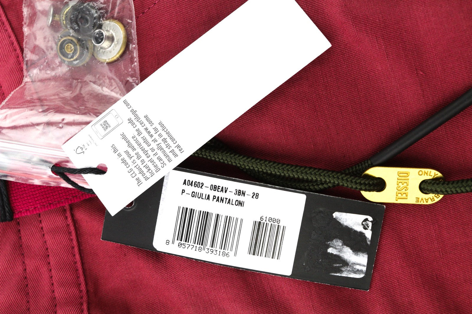 DIESEL P-Giulia Women's Trousers W28 Burgundy Linen Cargo Wide Fit RRP300