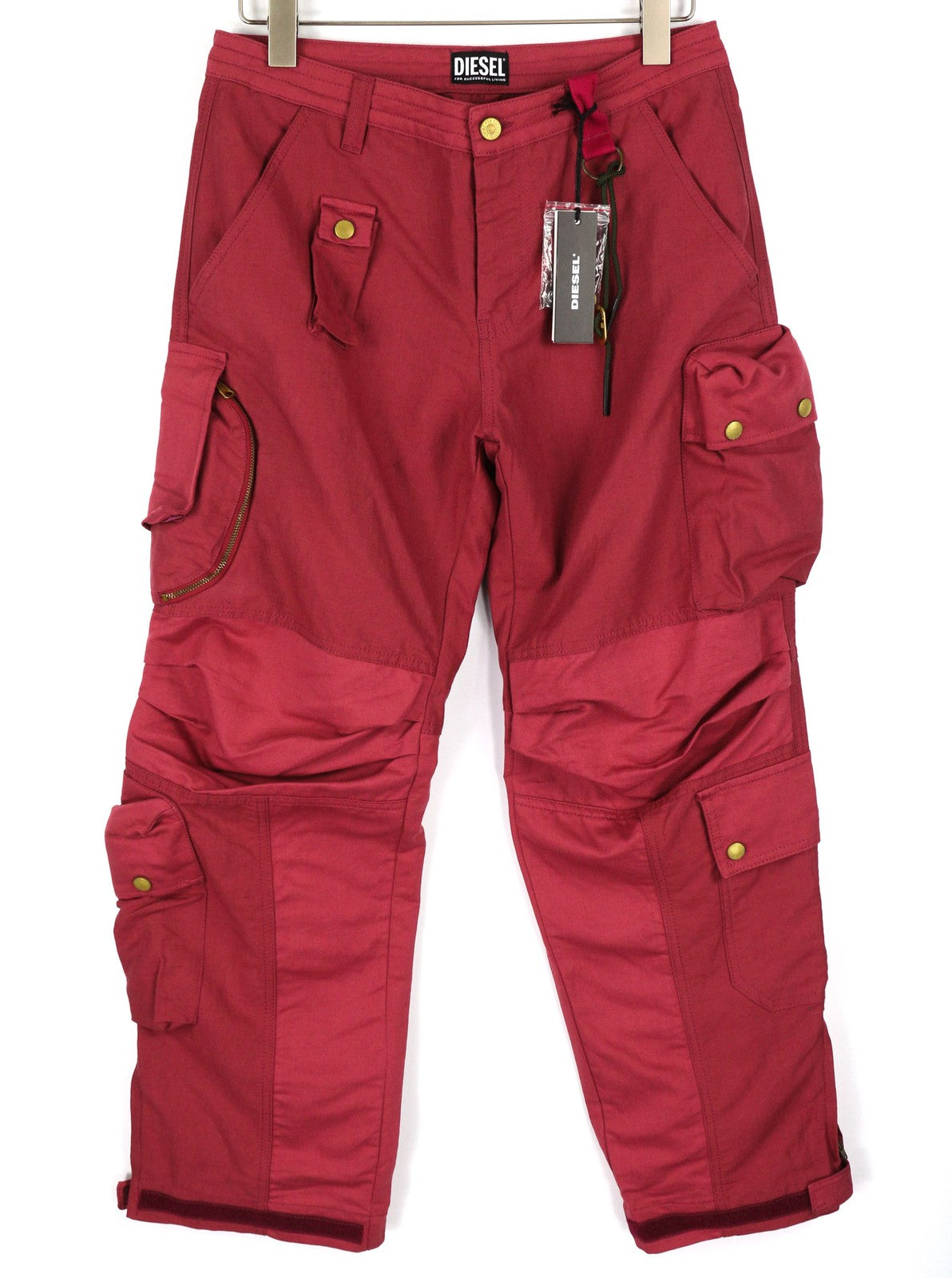 DIESEL P-Giulia Women's Trousers W27 Burgundy Linen Blend Cargo Pockets RRP300